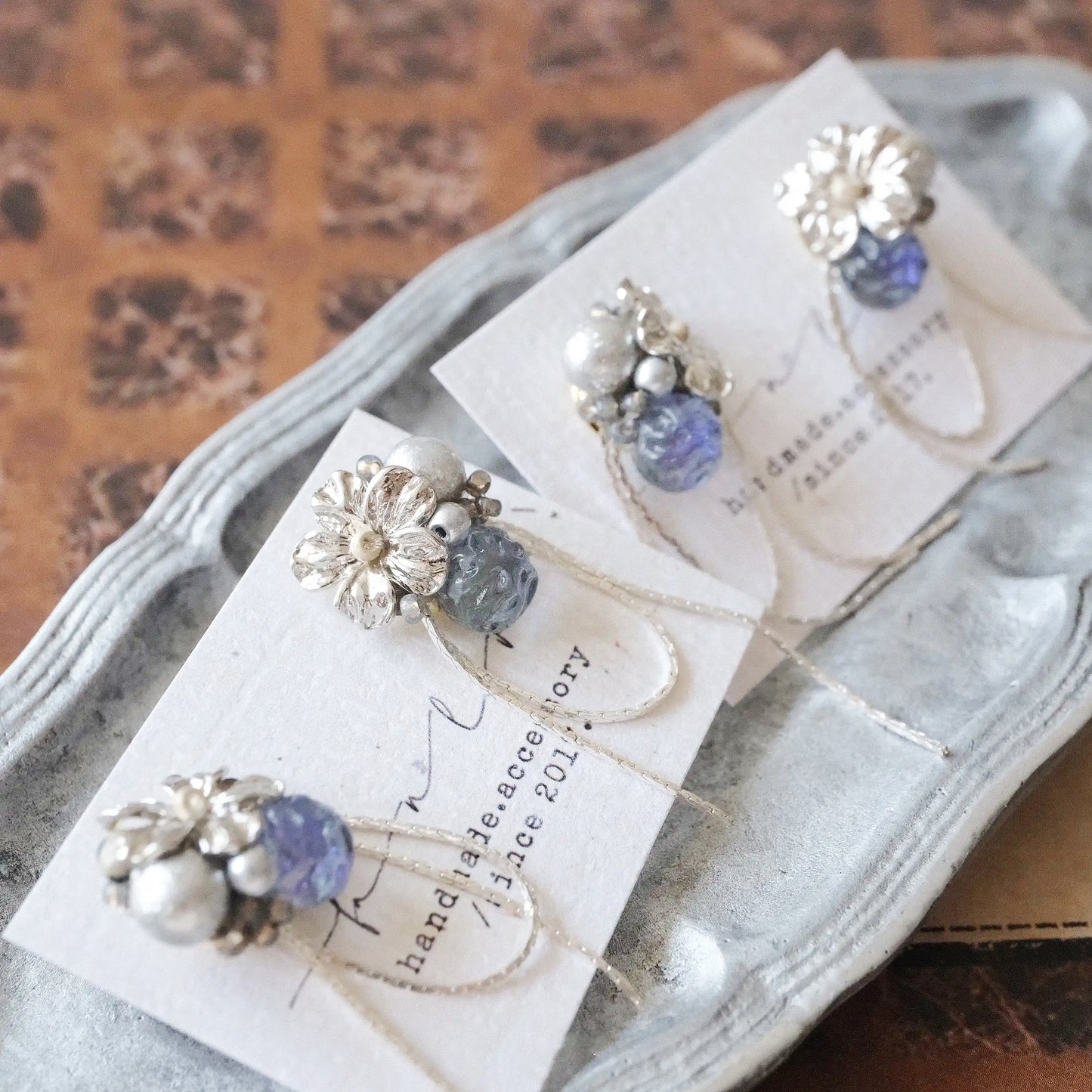 Flower Bead Sterling Silver Stud Earrings