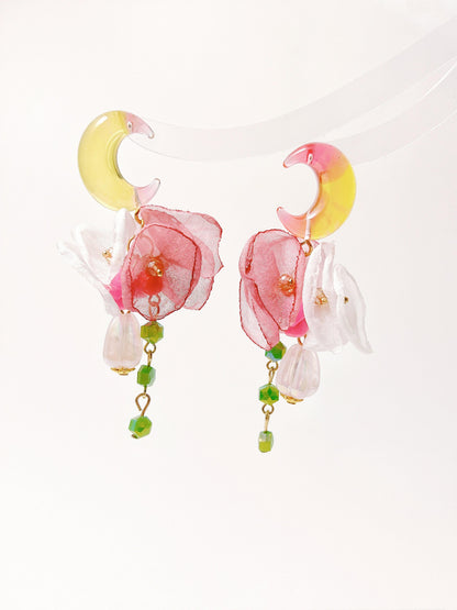 Summer Flowers Petal Crescent Drop Earrings