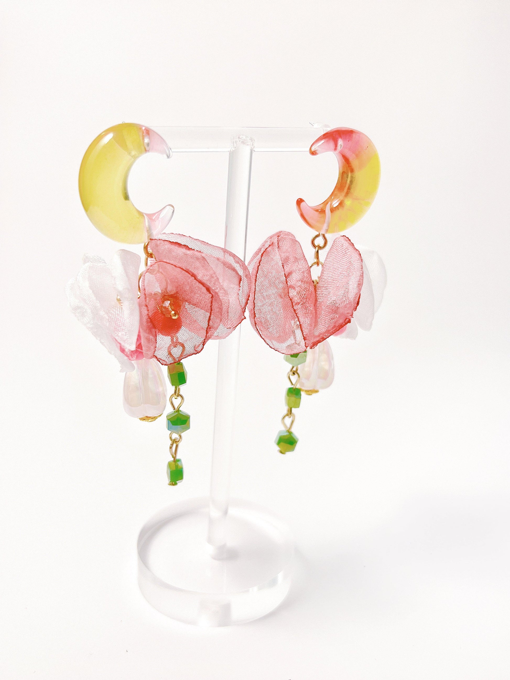 Summer Flowers Petal Crescent Drop Earrings