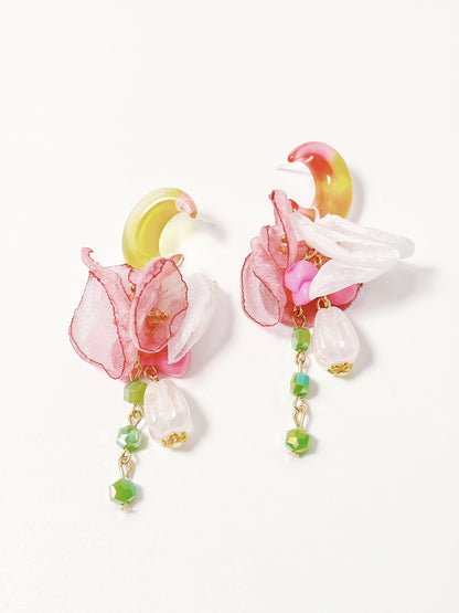 Summer Flowers Petal Crescent Drop Earrings