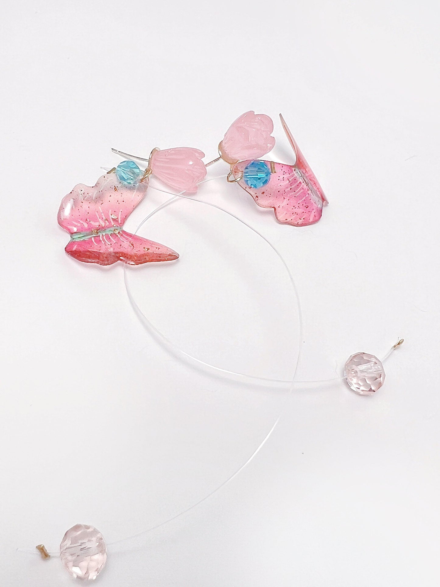 Pink Flower Butterfly Drop Earrings