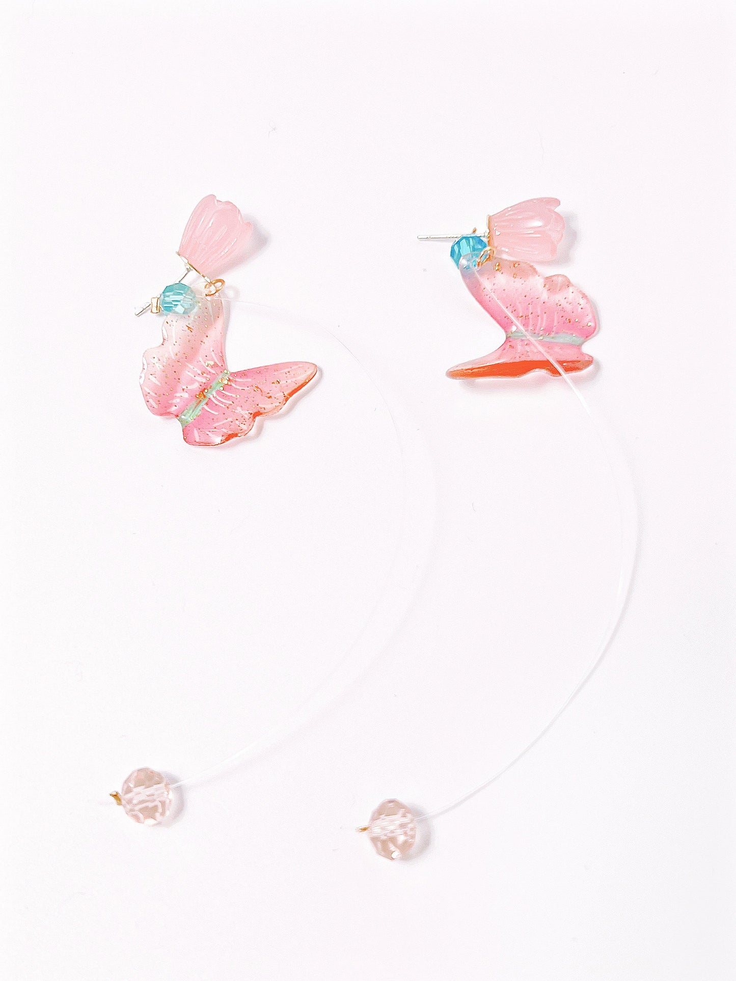 Pink Flower Butterfly Drop Earrings