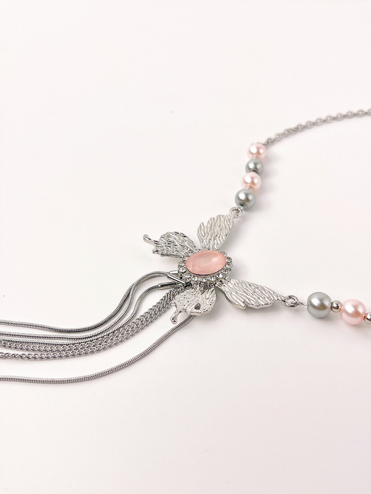 Metal Butterfly Pink Tassel Necklace - KooGarden