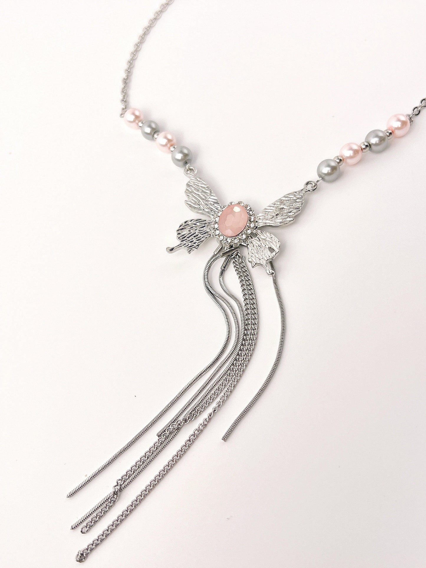 Metal Butterfly Pink Tassel Necklace - KooGarden