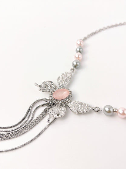 Metal Butterfly Pink Tassel Necklace - KooGarden