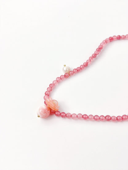 Peach Flower Beaded Necklace - KooGarden