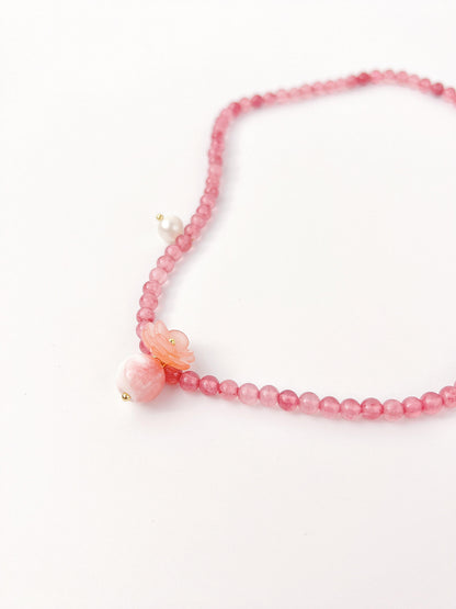 Peach Flower Beaded Necklace - KooGarden