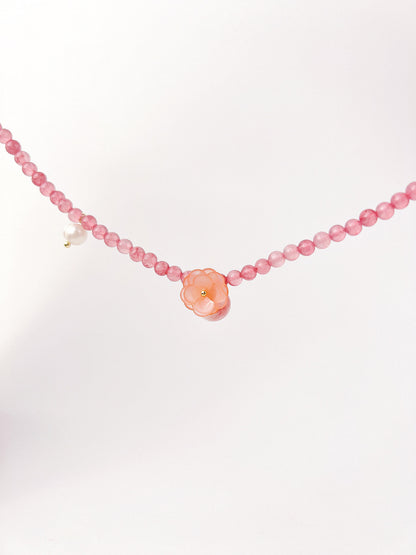 Peach Flower Beaded Necklace - KooGarden