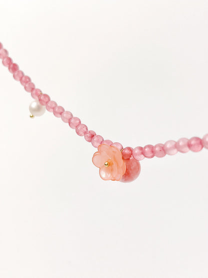 Peach Flower Beaded Necklace - KooGarden