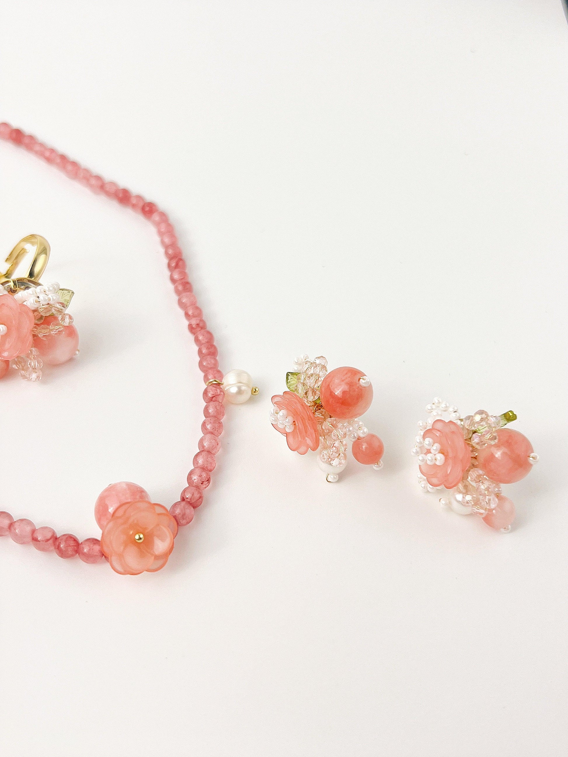 Peach Flower Beaded Earrings