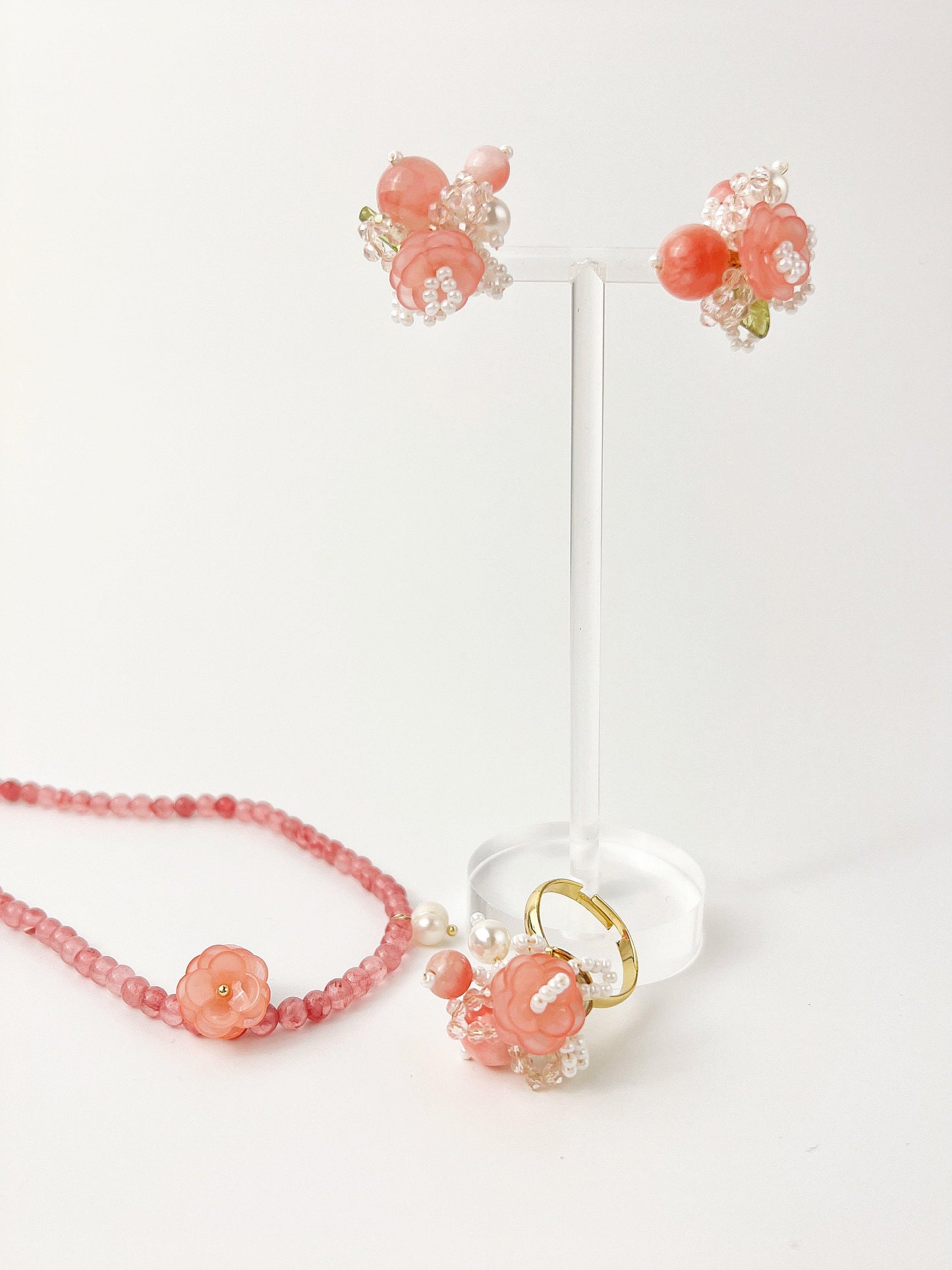 Peach Flower Beaded Earrings