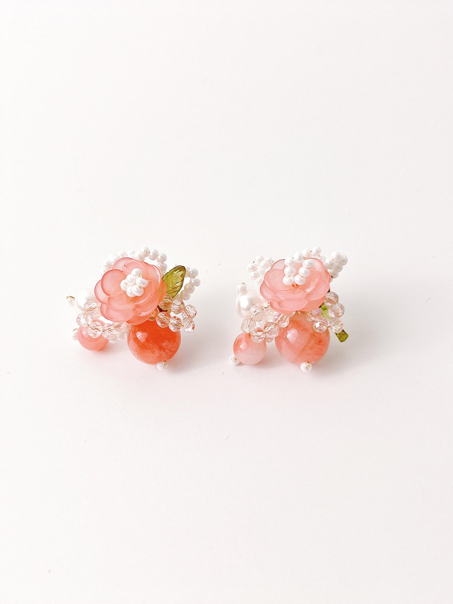 Peach Flower Beaded Earrings