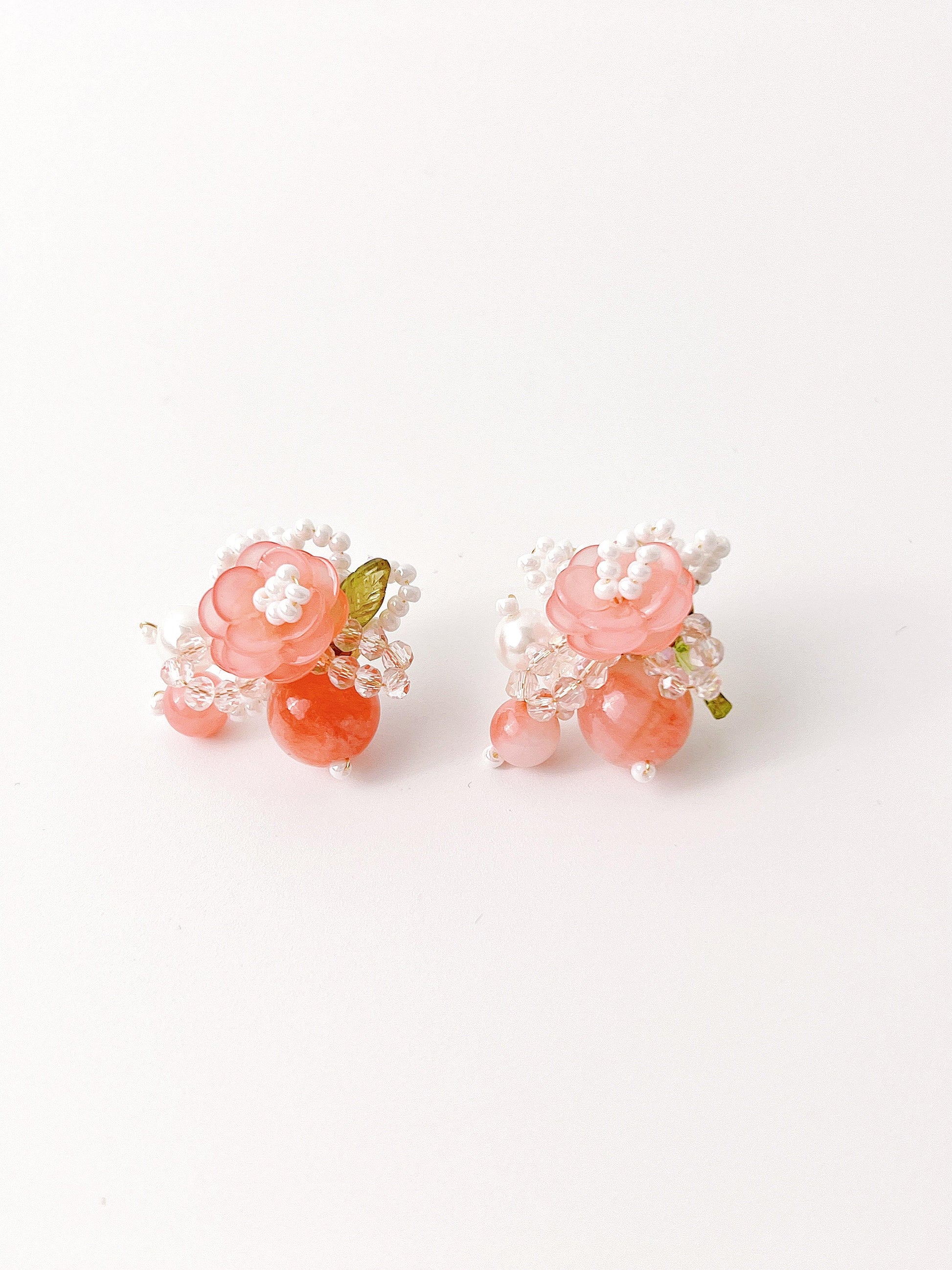 Peach Flower Beaded Earrings