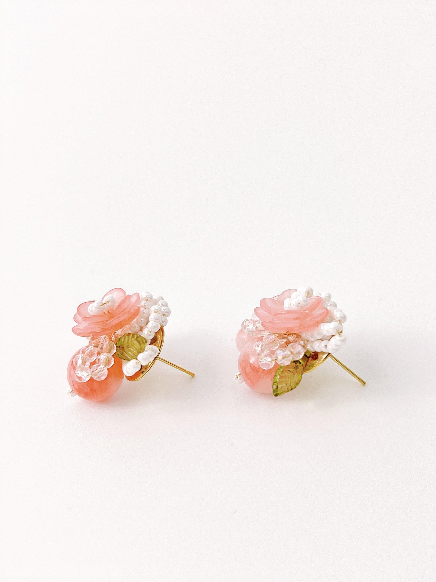 Peach Flower Beaded Earrings