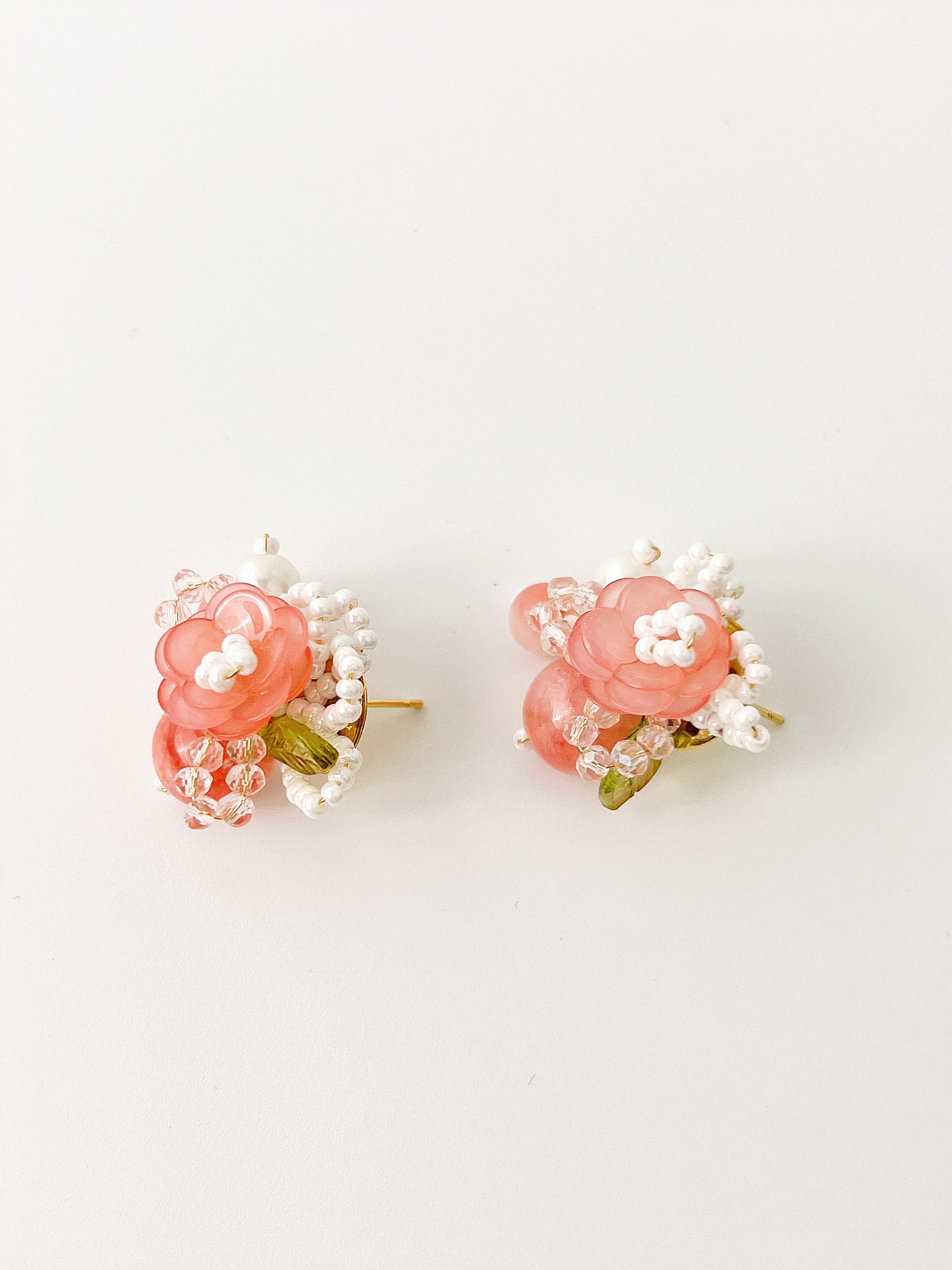 Peach Flower Beaded Earrings