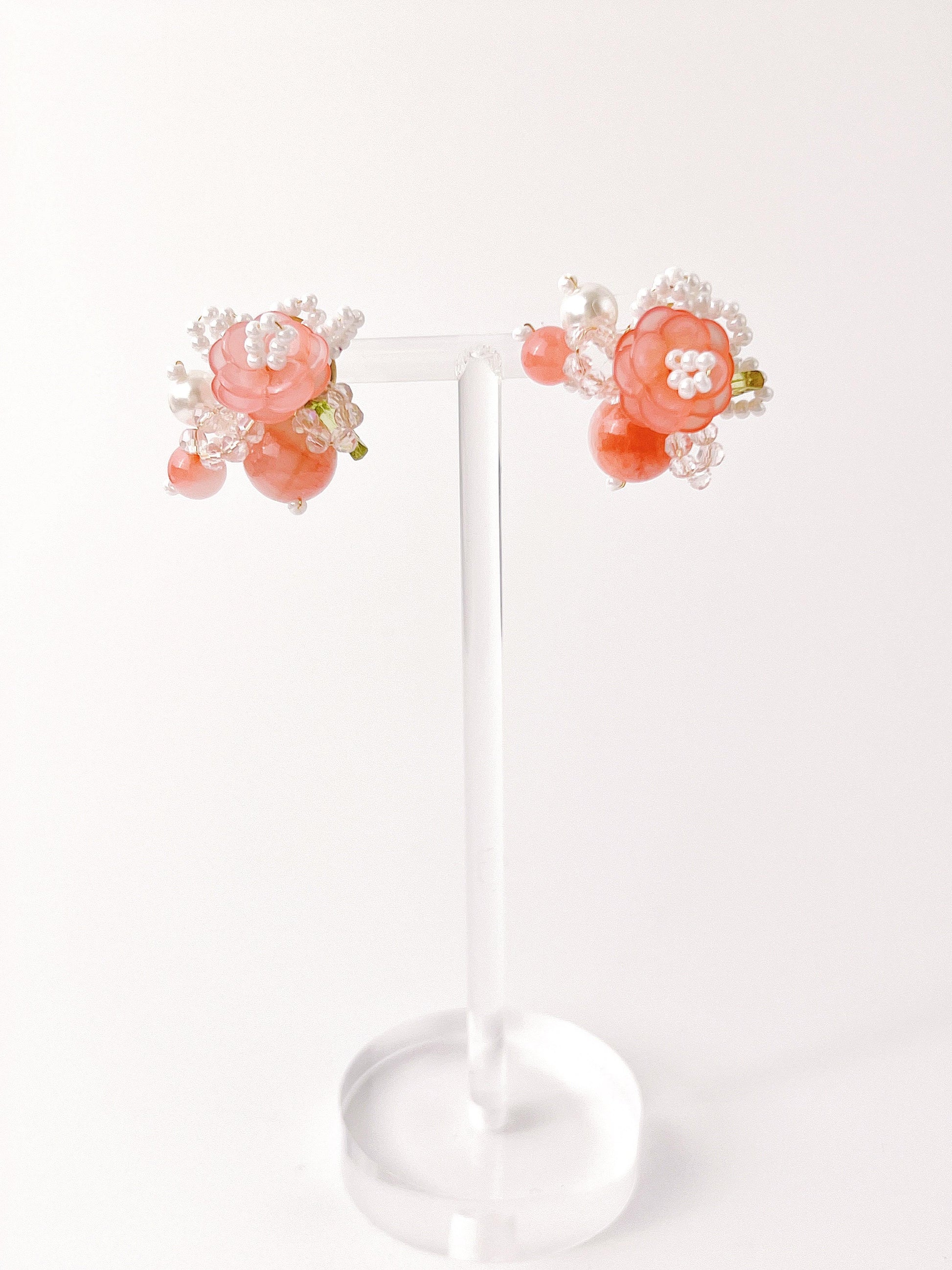 Peach Flower Beaded Earrings