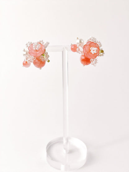 Peach Flower Beaded Earrings