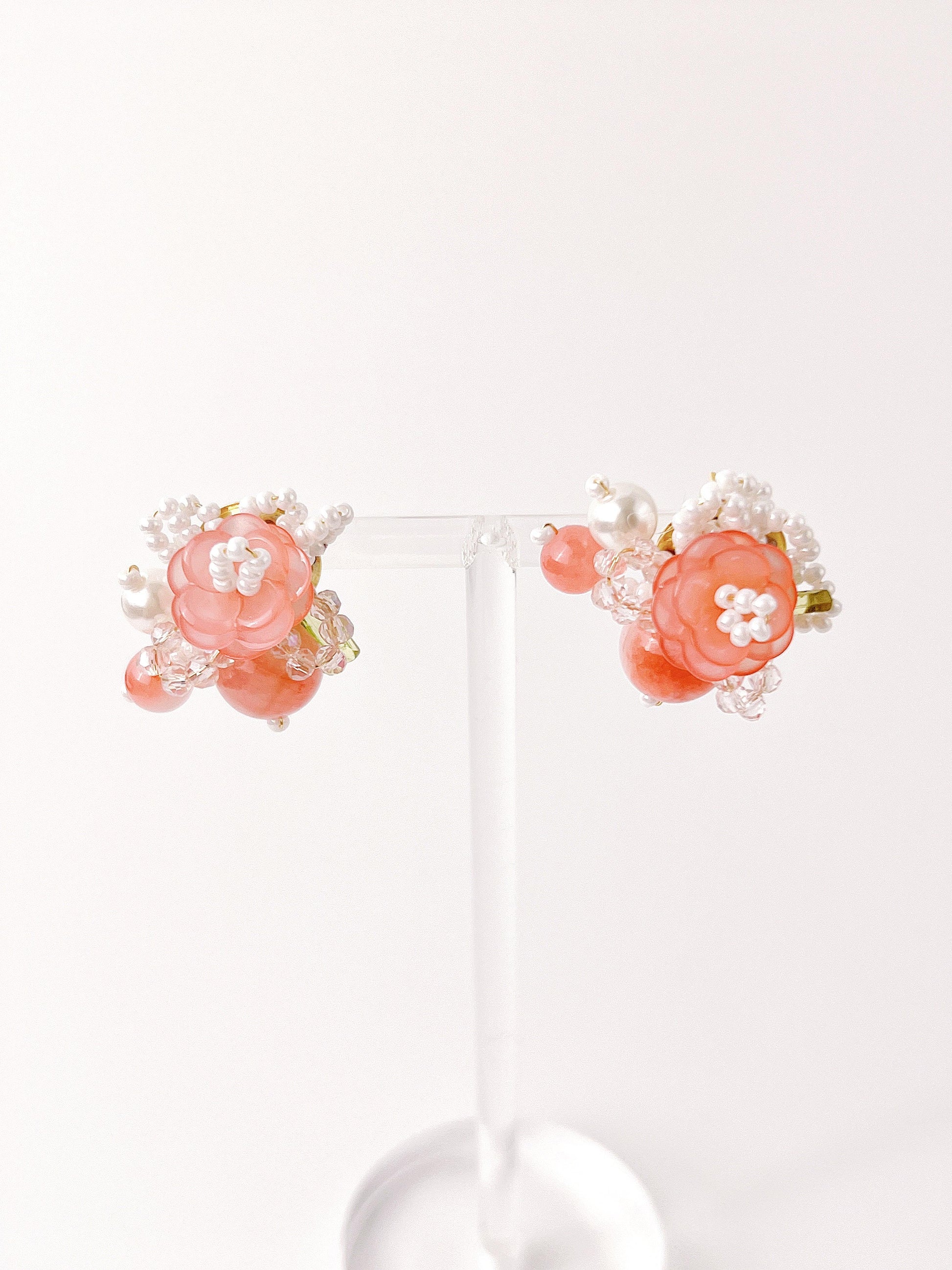 Peach Flower Beaded Earrings