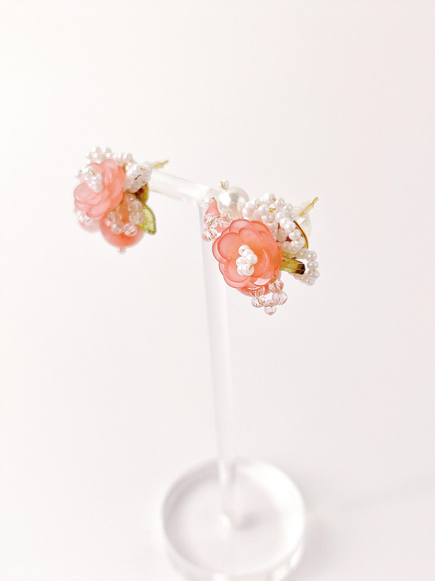 Peach Flower Beaded Earrings