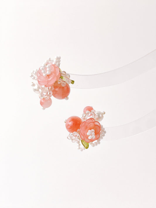 Peach Flower Beaded Earrings