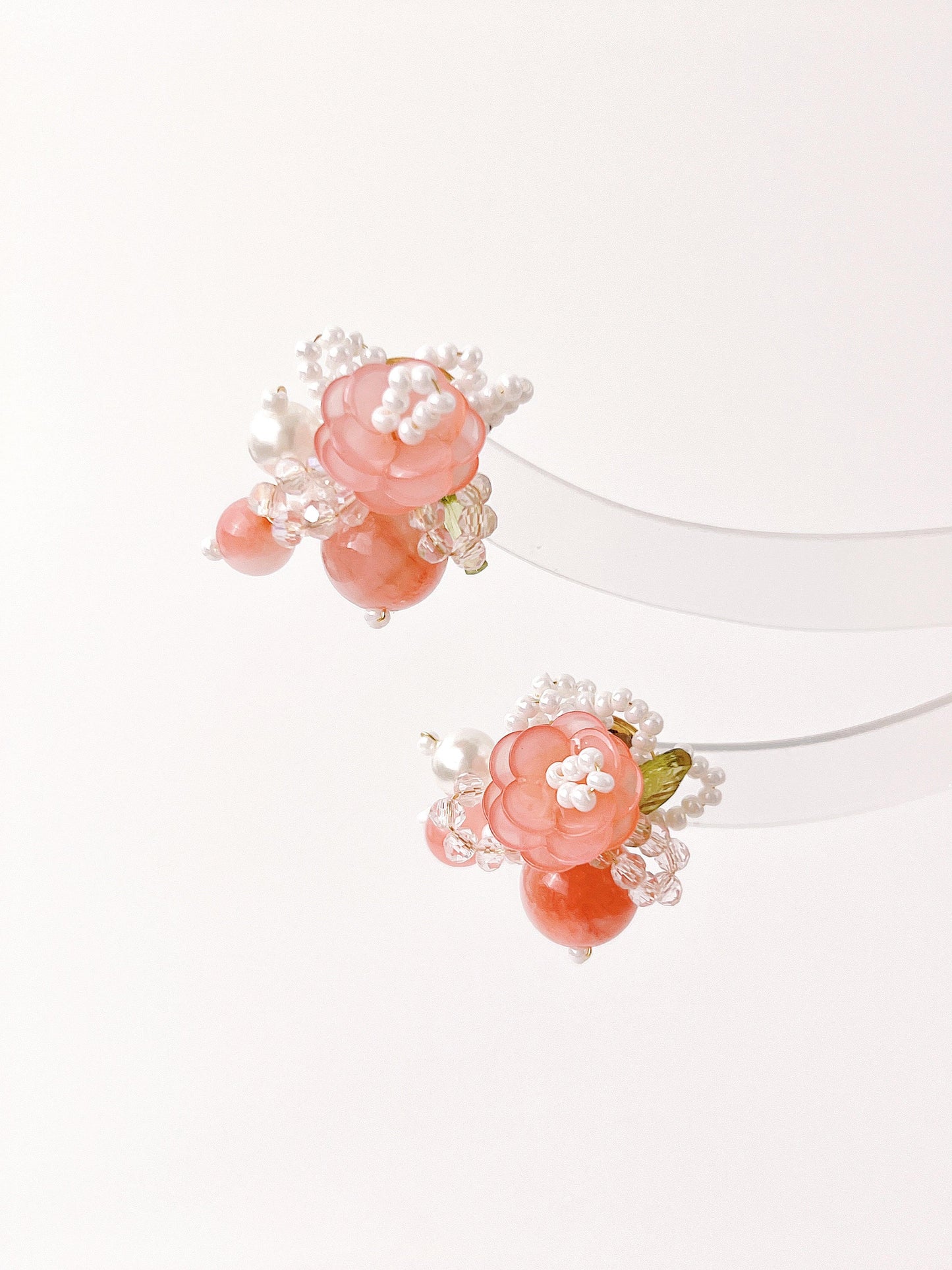 Peach Flower Beaded Earrings