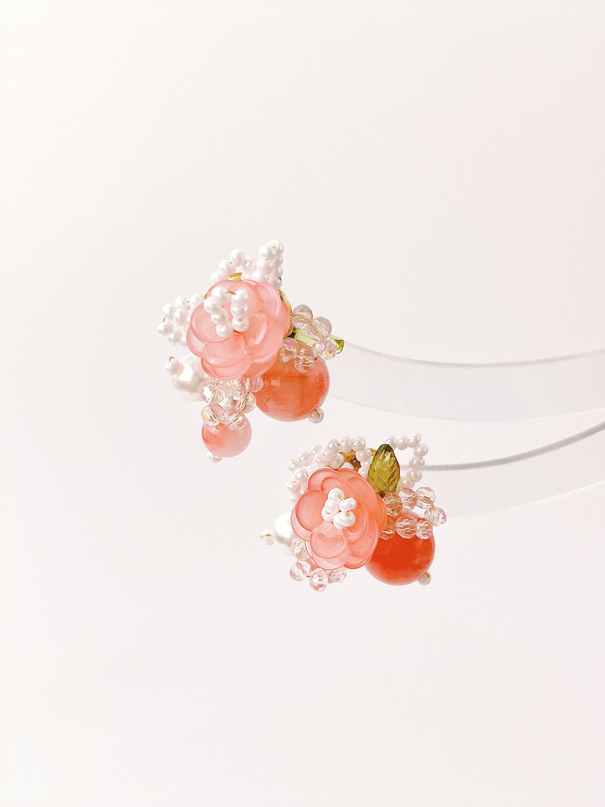 Peach Flower Beaded Earrings