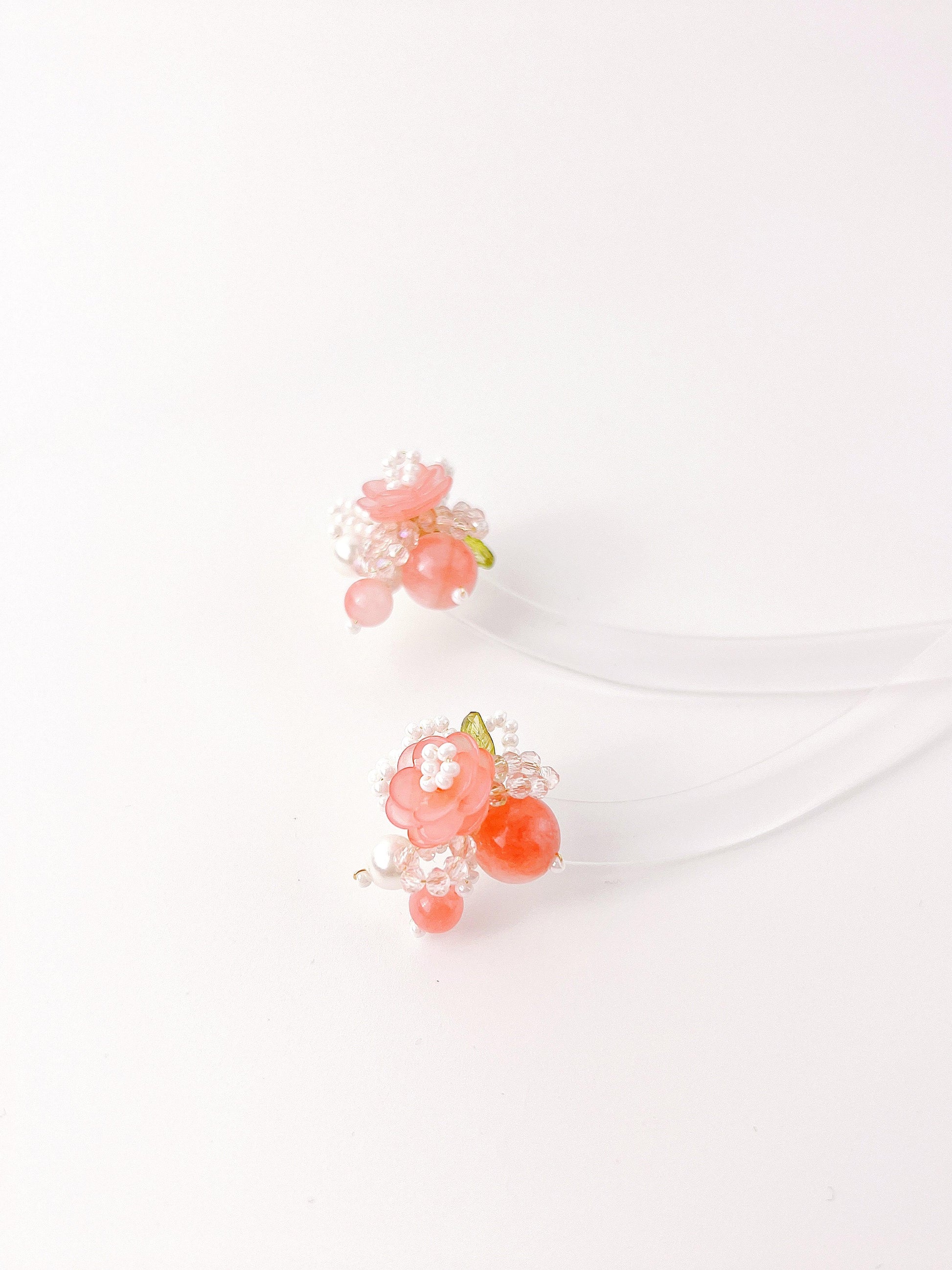 Peach Flower Beaded Earrings