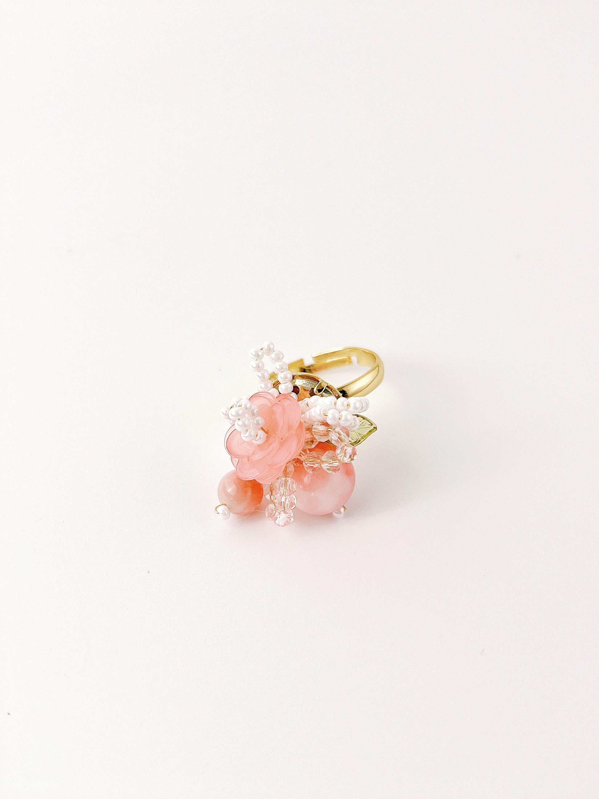 Peach Flower Beaded Ring