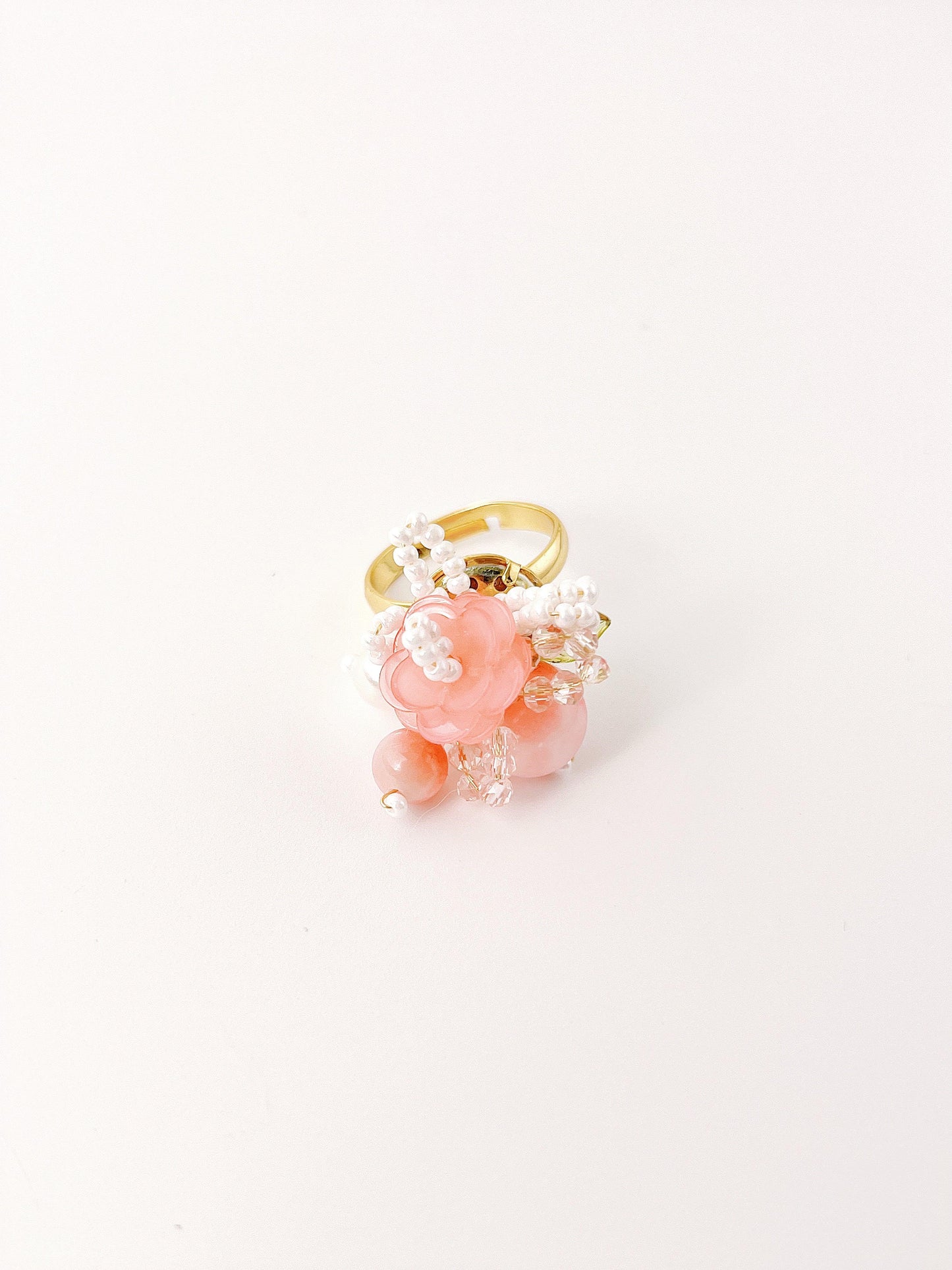 Peach Flower Beaded Ring