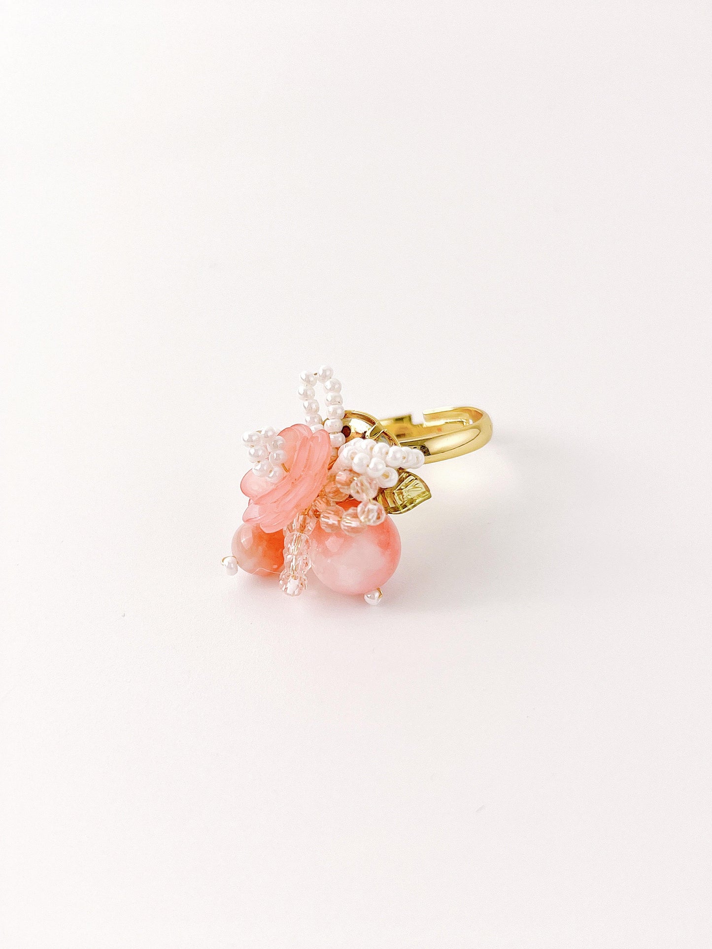 Peach Flower Beaded Ring