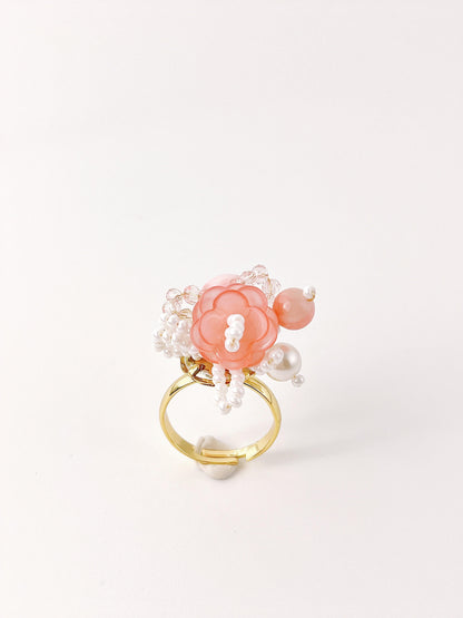 Peach Flower Beaded Ring