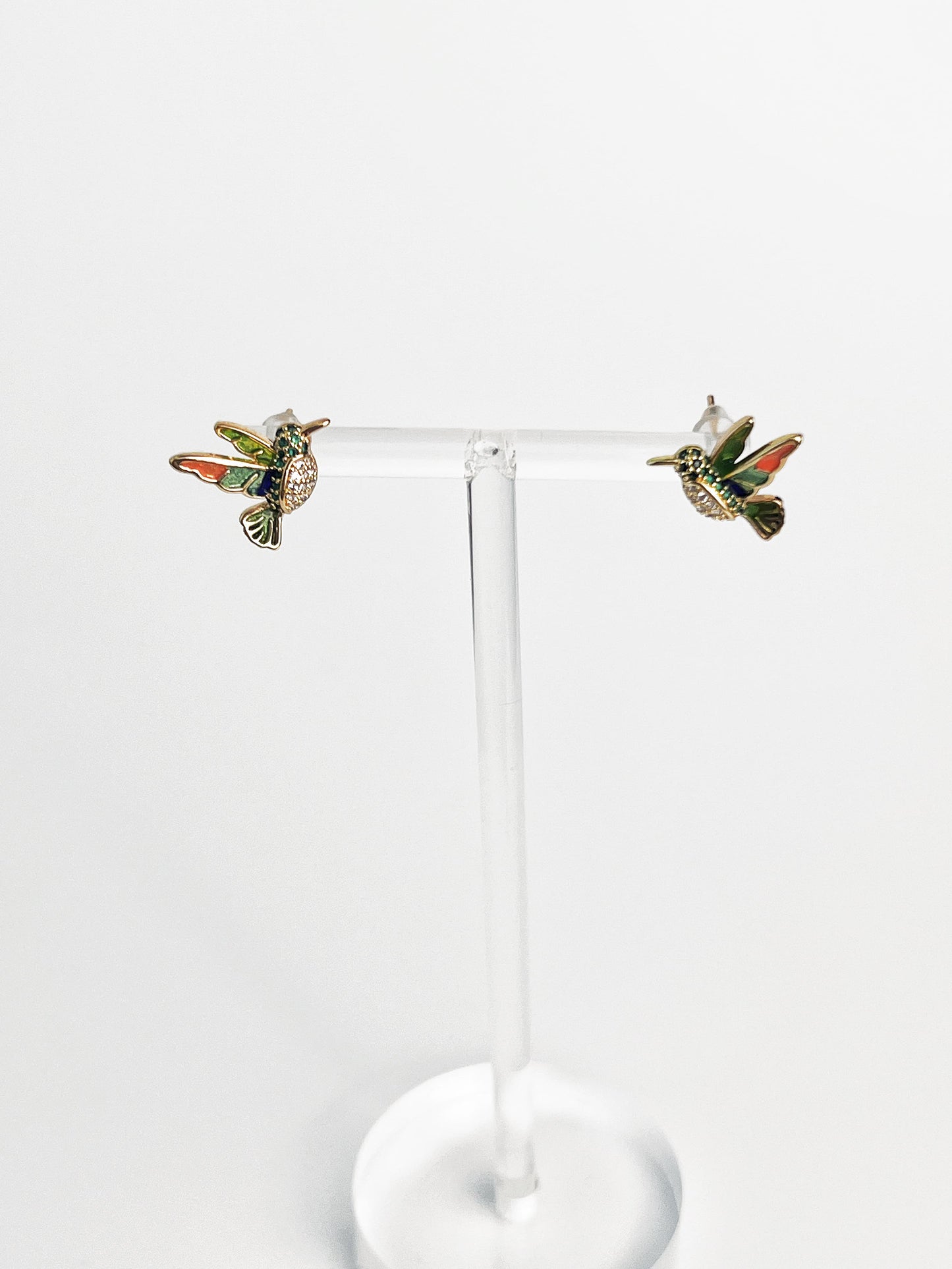 Vintage Zircon Drip Glaze Hummingbird Earrings