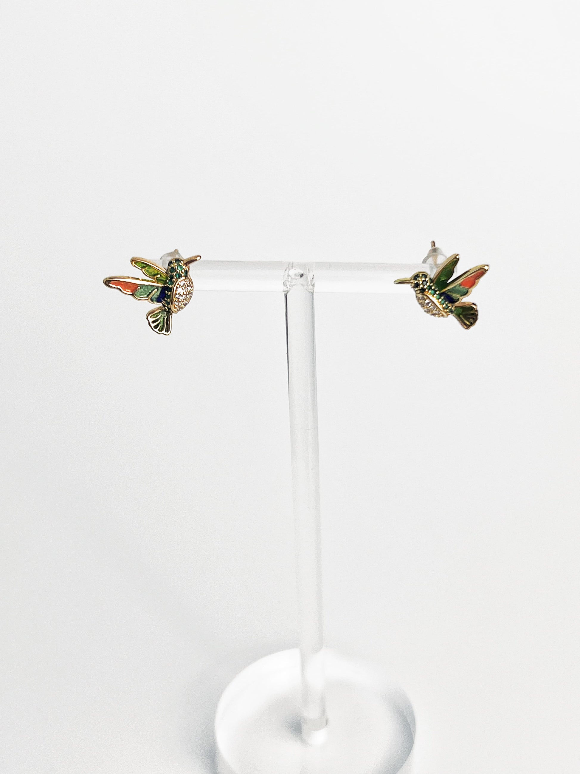 Vintage Zircon Drip Glaze Hummingbird Earrings