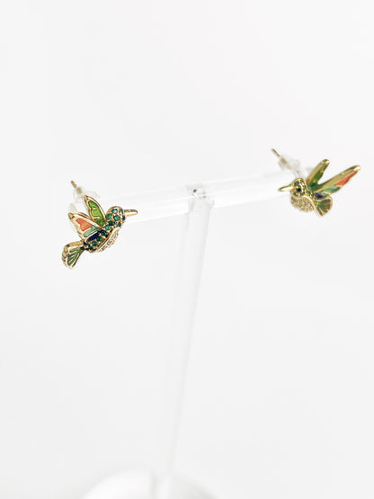 Vintage Zircon Drip Glaze Hummingbird Earrings