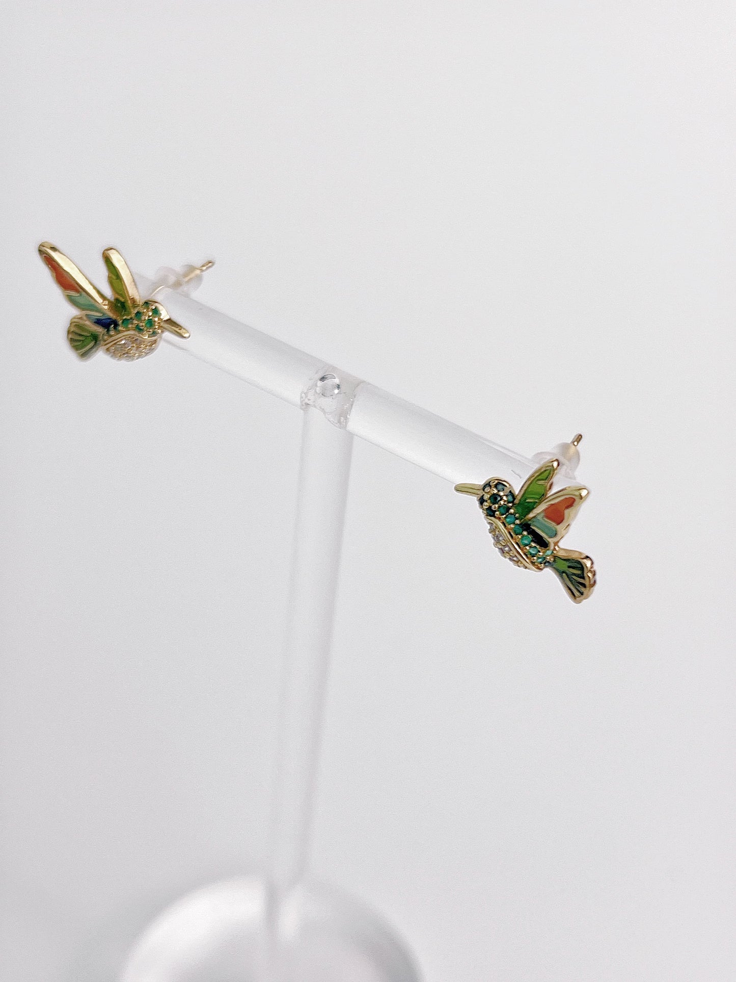 Vintage Zircon Drip Glaze Hummingbird Earrings