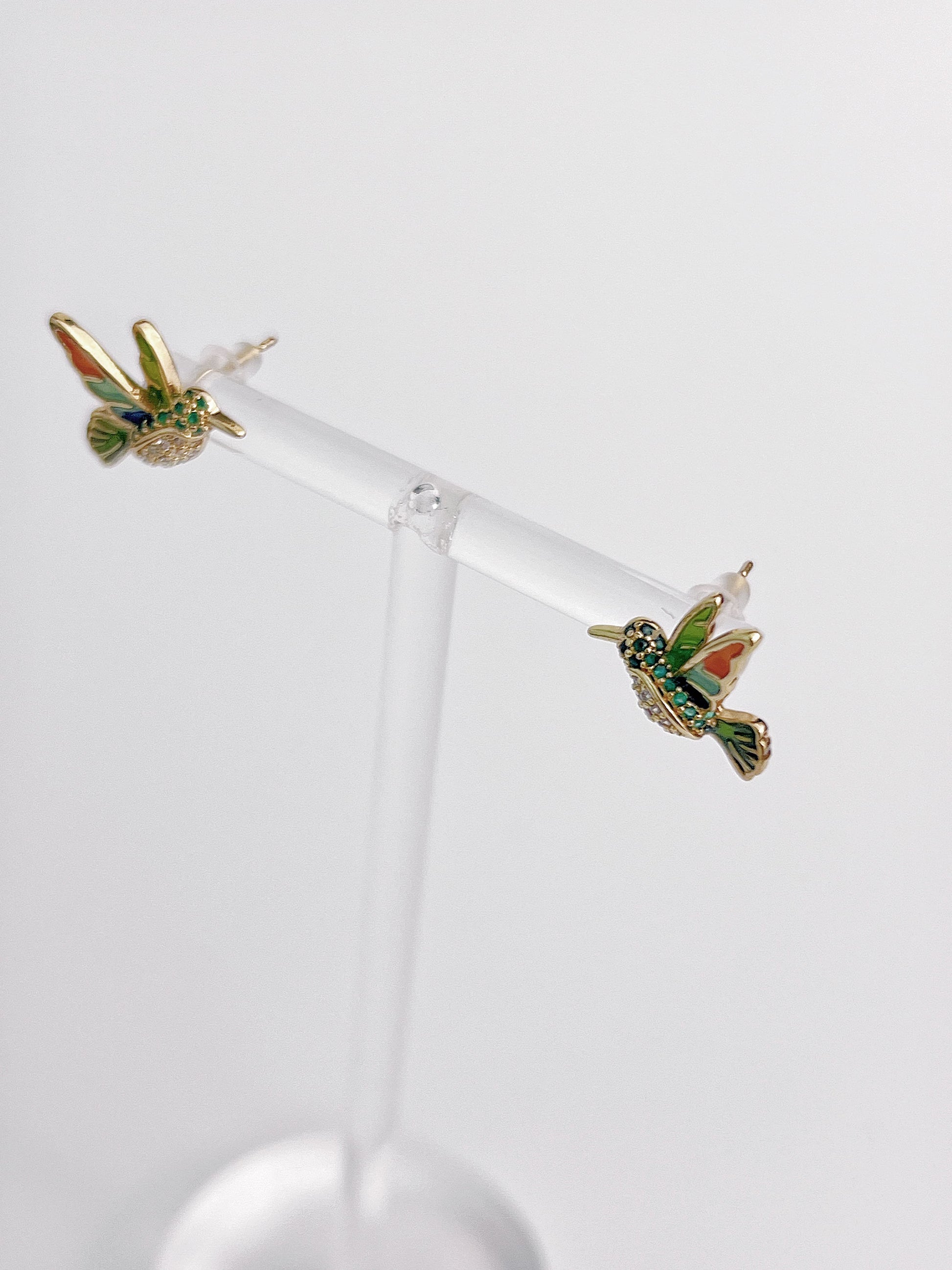 Vintage Zircon Drip Glaze Hummingbird Earrings