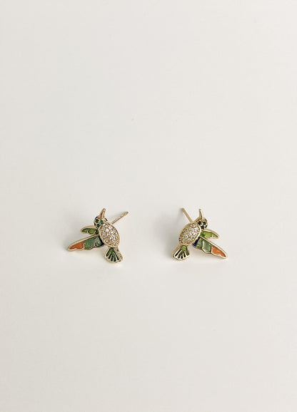 Vintage Zircon Drip Glaze Hummingbird Earrings