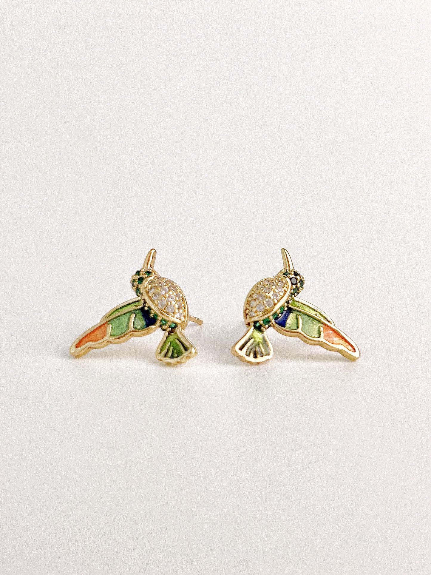 Vintage Zircon Drip Glaze Hummingbird Earrings