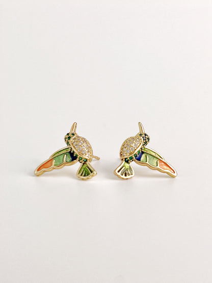 Vintage Zircon Drip Glaze Hummingbird Earrings