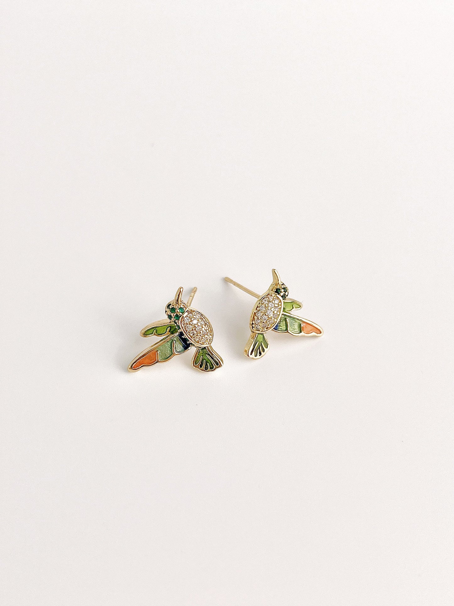 Vintage Zircon Drip Glaze Hummingbird Earrings