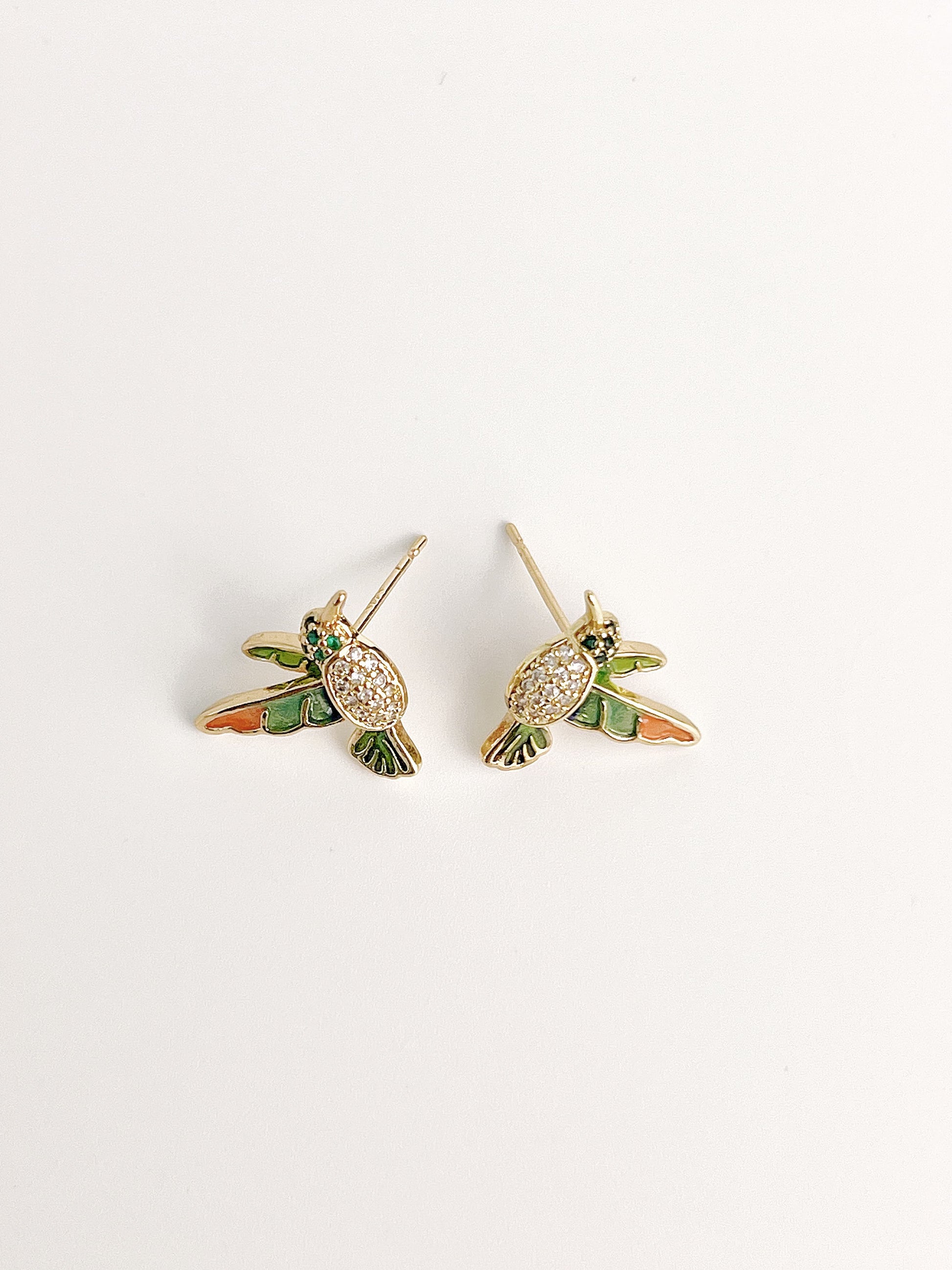 Vintage Zircon Drip Glaze Hummingbird Earrings