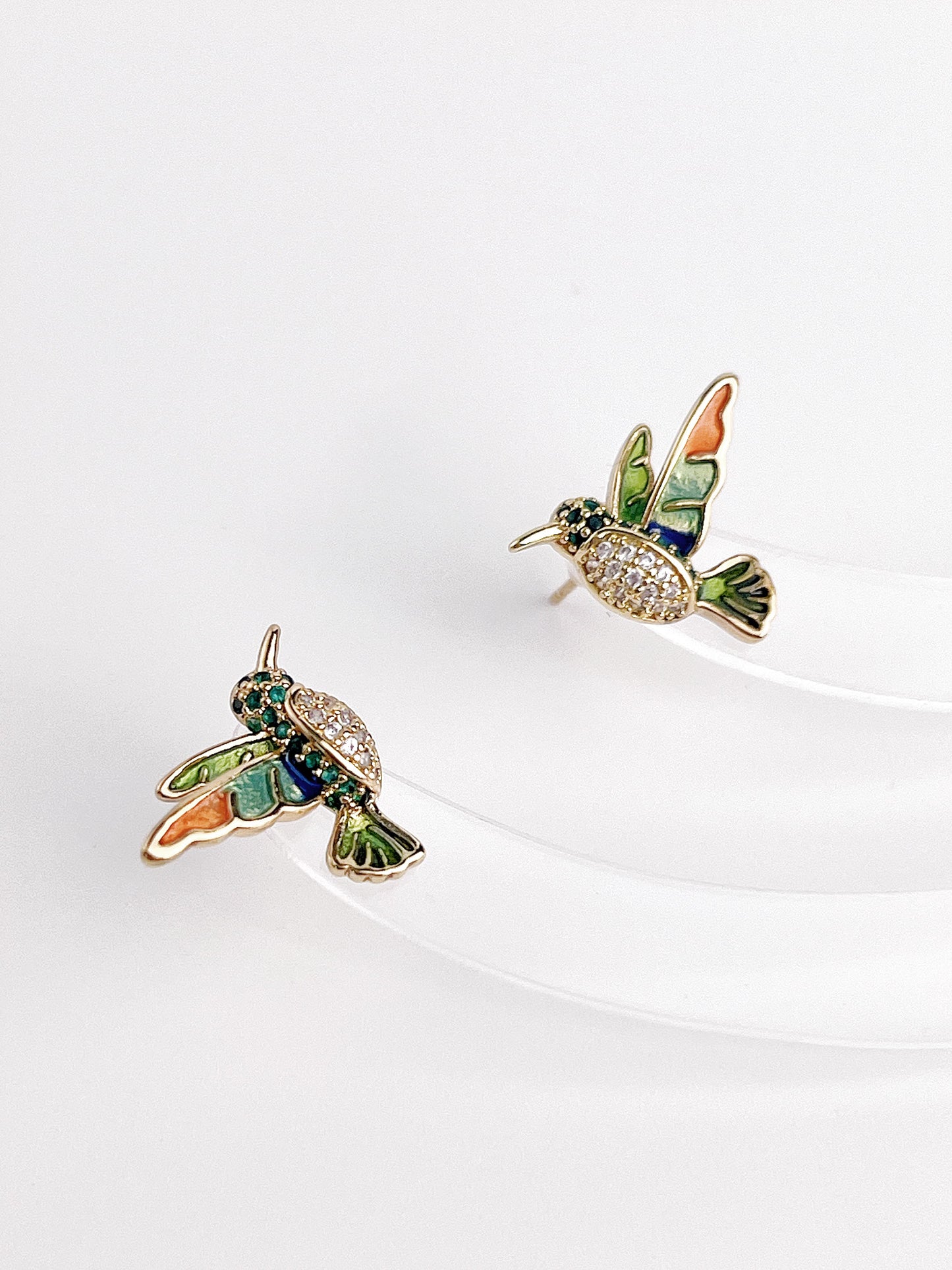 Vintage Zircon Drip Glaze Hummingbird Earrings