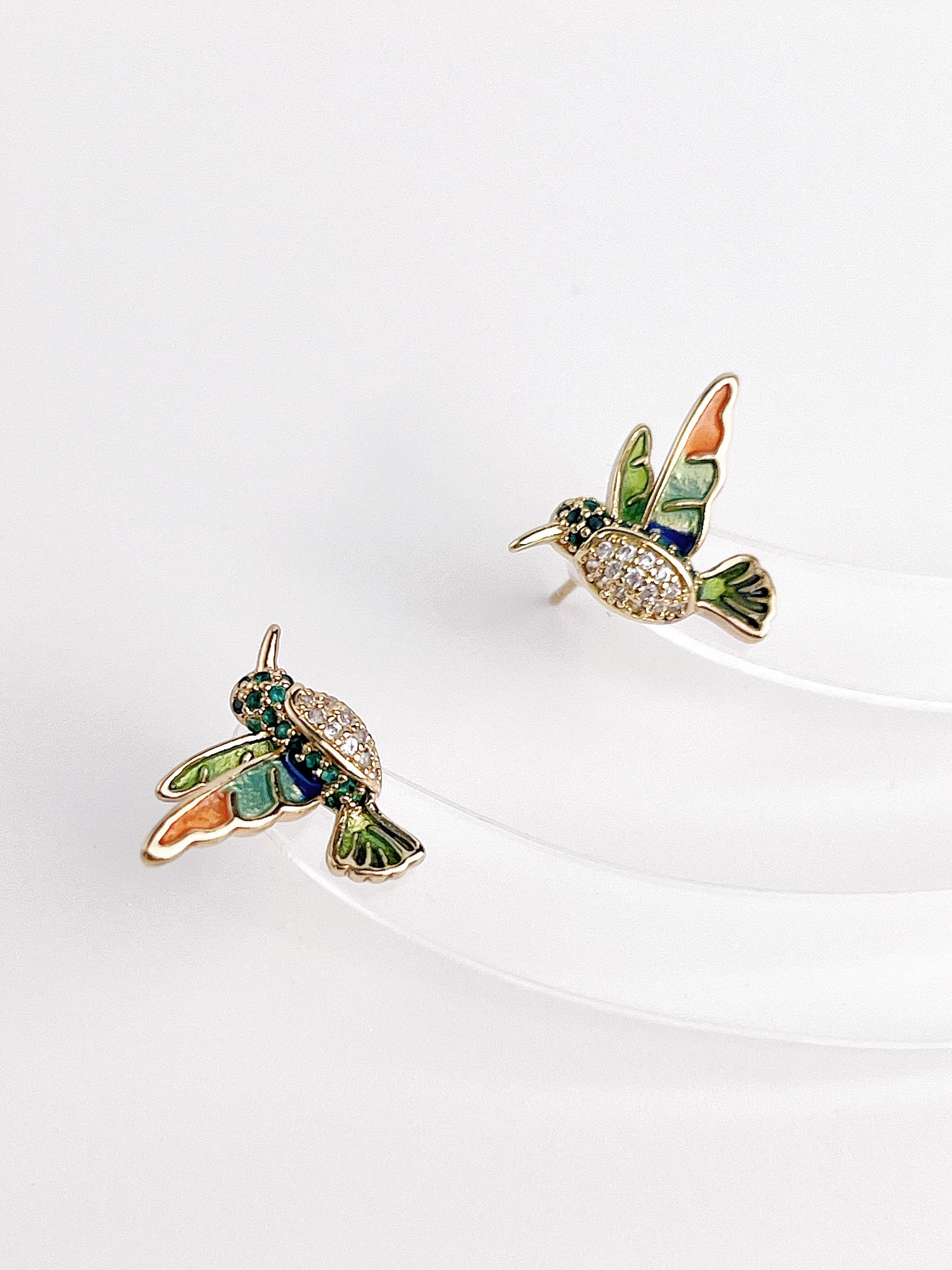 Vintage Zircon Drip Glaze Hummingbird Earrings