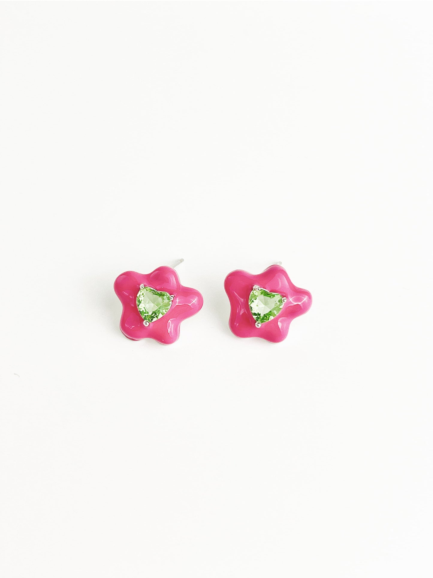 Magenta Drip Glaze Flower Zircon Earrings