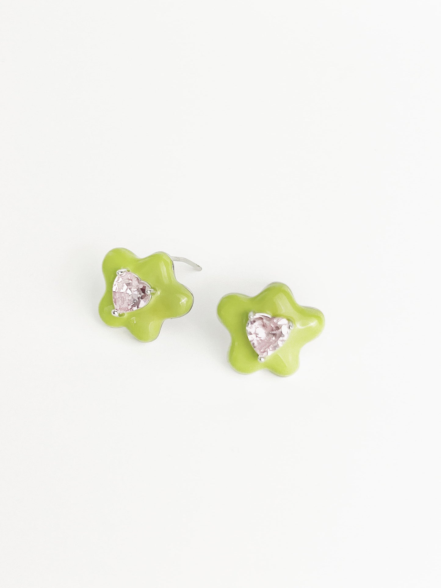 Apple Green Drip Glaze Flower Zircon Earrings