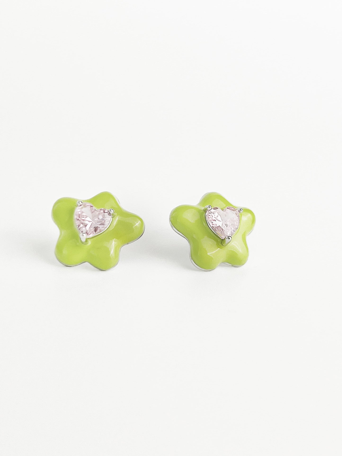 Apple Green Drip Glaze Flower Zircon Earrings