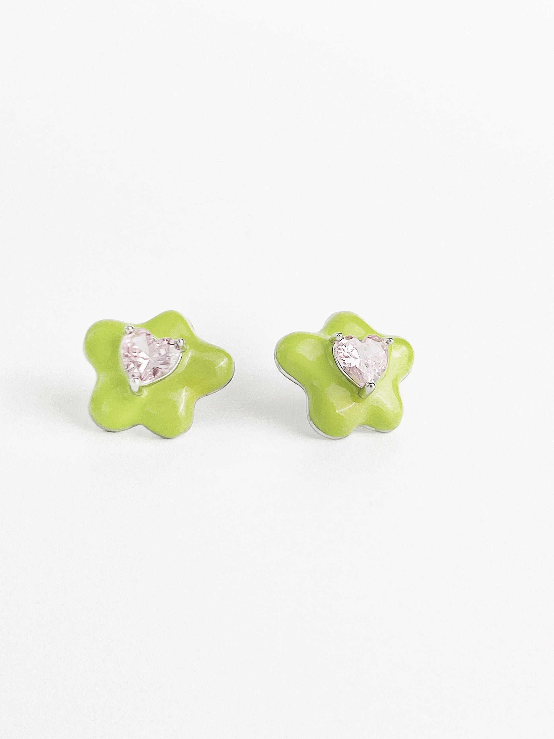 Apple Green Drip Glaze Flower Zircon Earrings