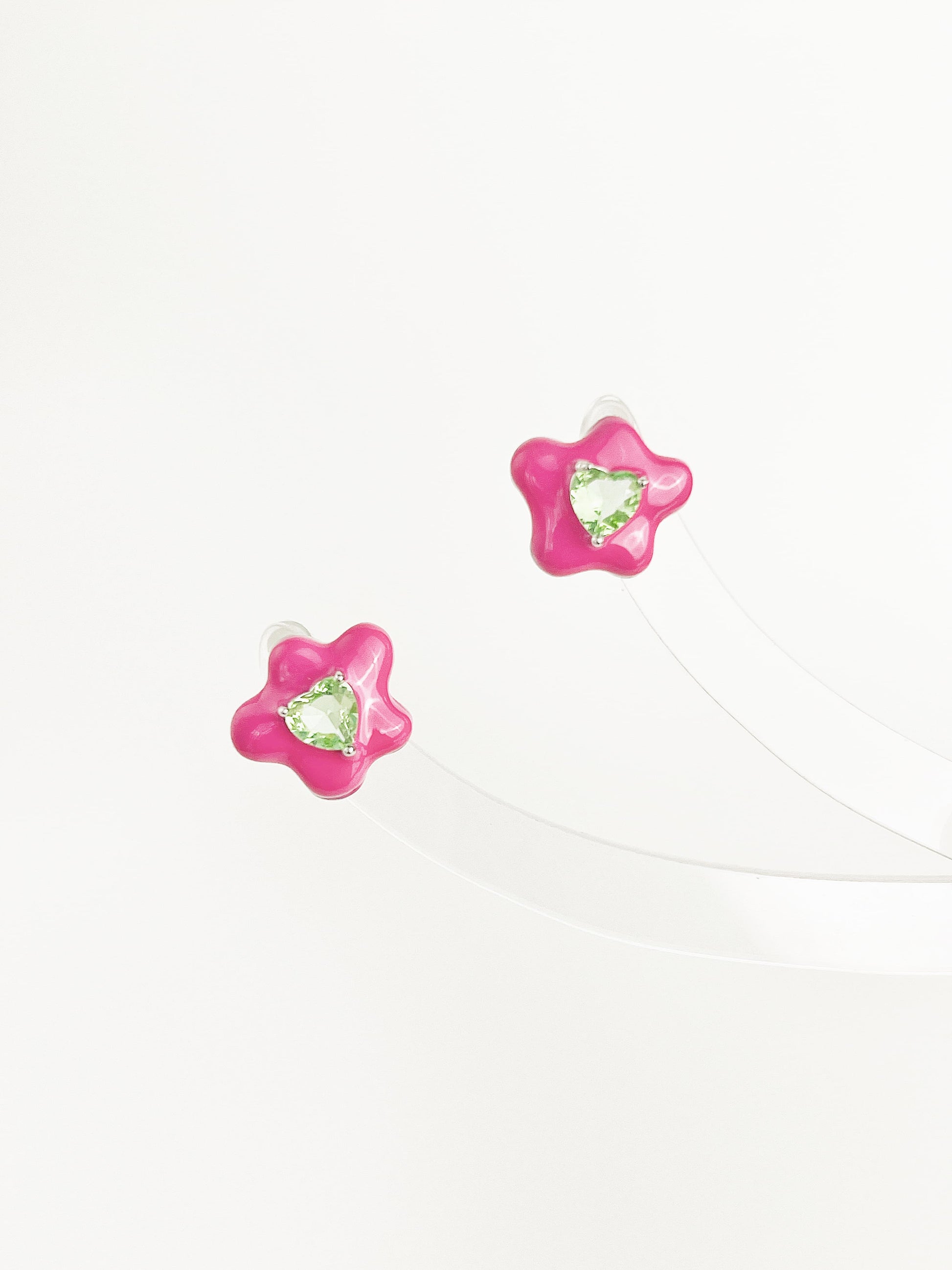 Magenta Drip Glaze Flower Zircon Earrings