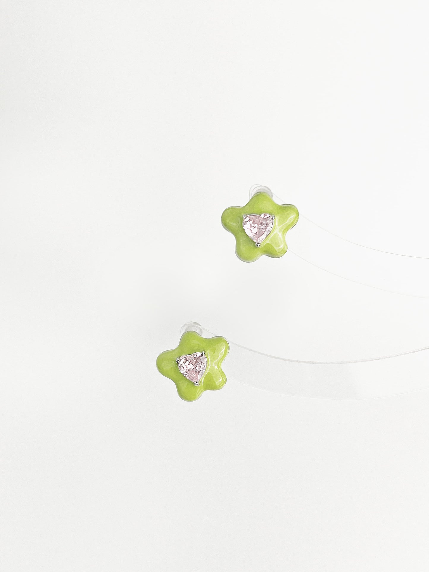 Apple Green Drip Glaze Flower Zircon Earrings