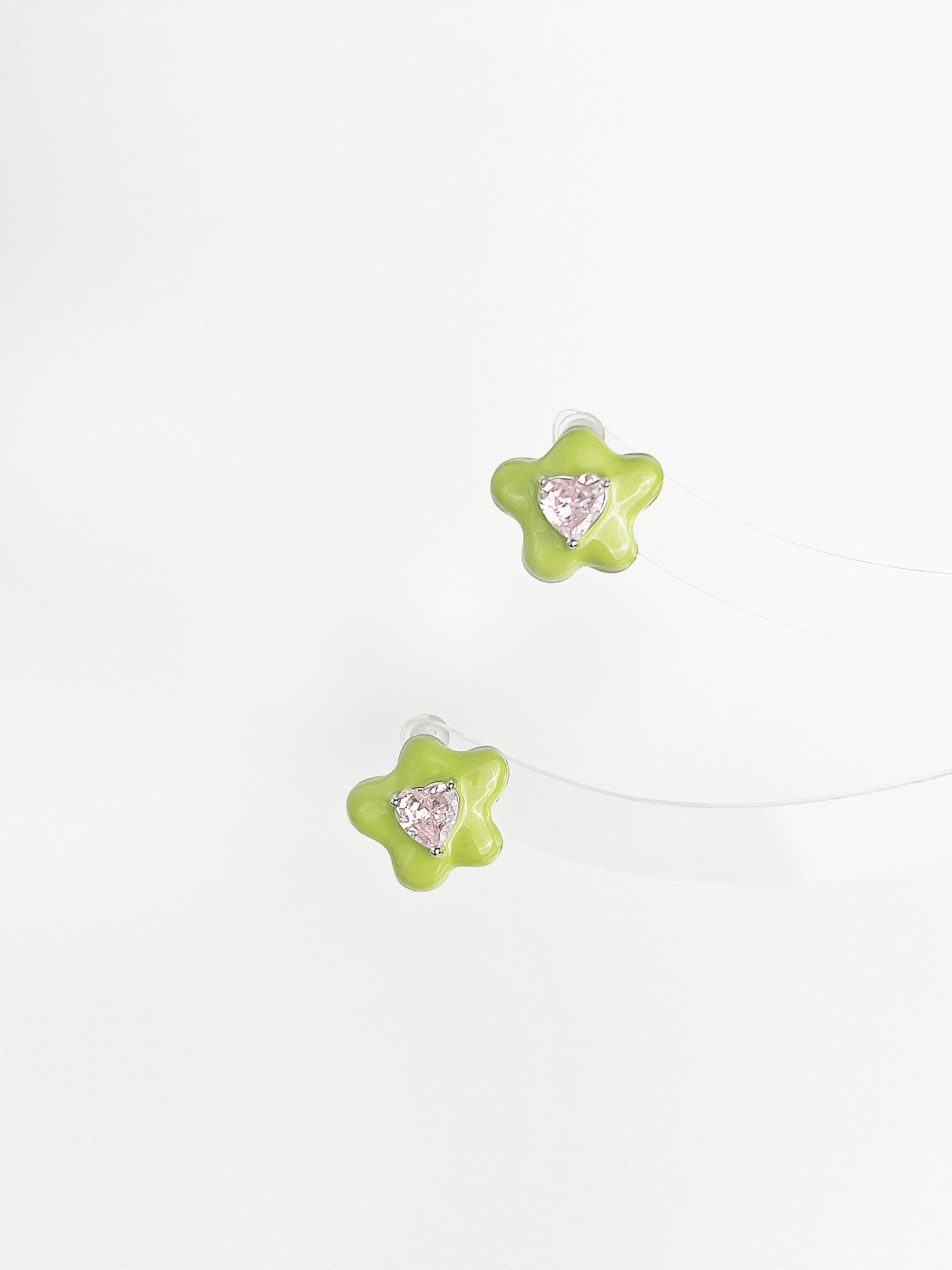 Apple Green Drip Glaze Flower Zircon Earrings